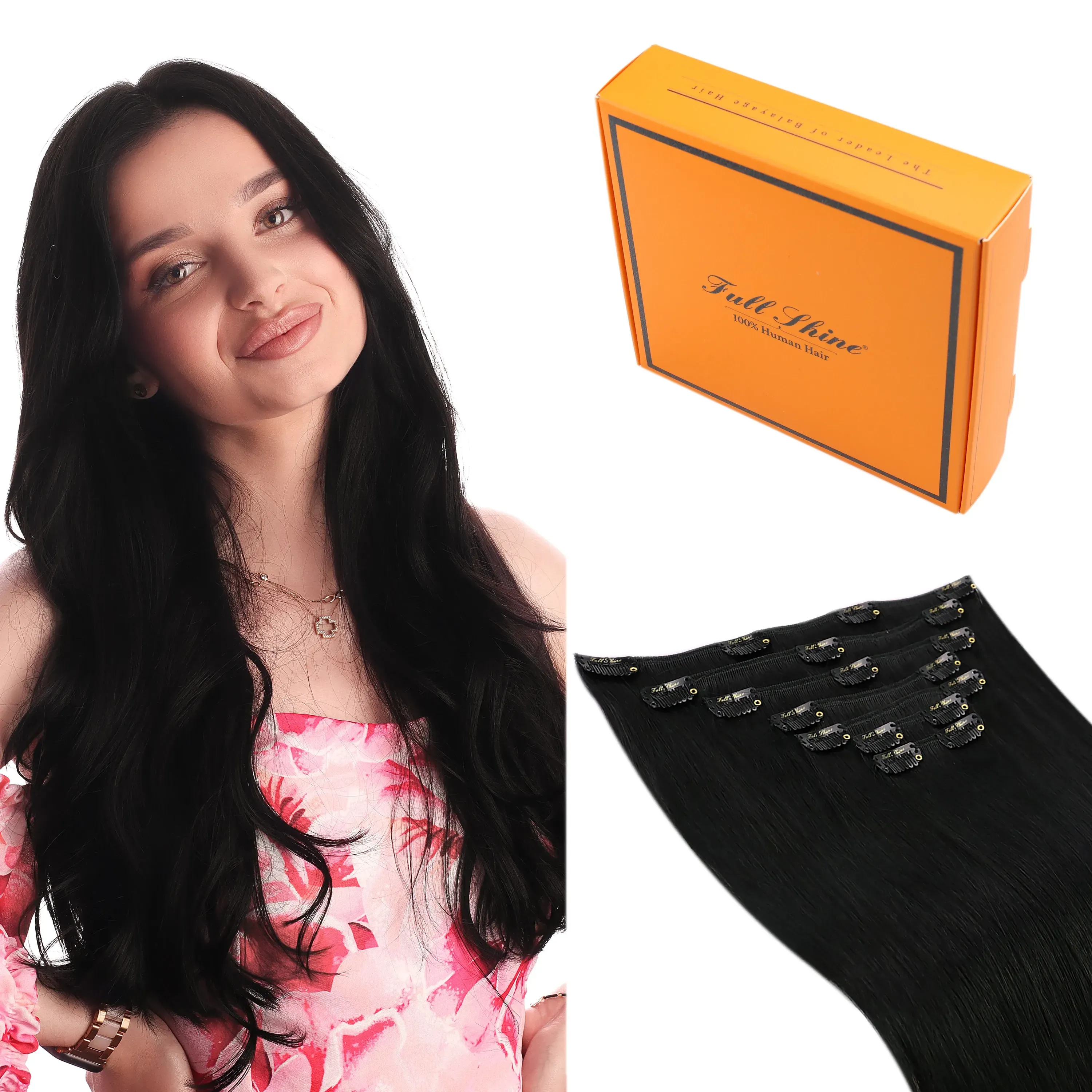 Extensions Full Shine Clip in Hair Extensions Human Hair Black Color 7Pcs 80105g Human Hair Clip in Extentions Remy Hair 1024inch