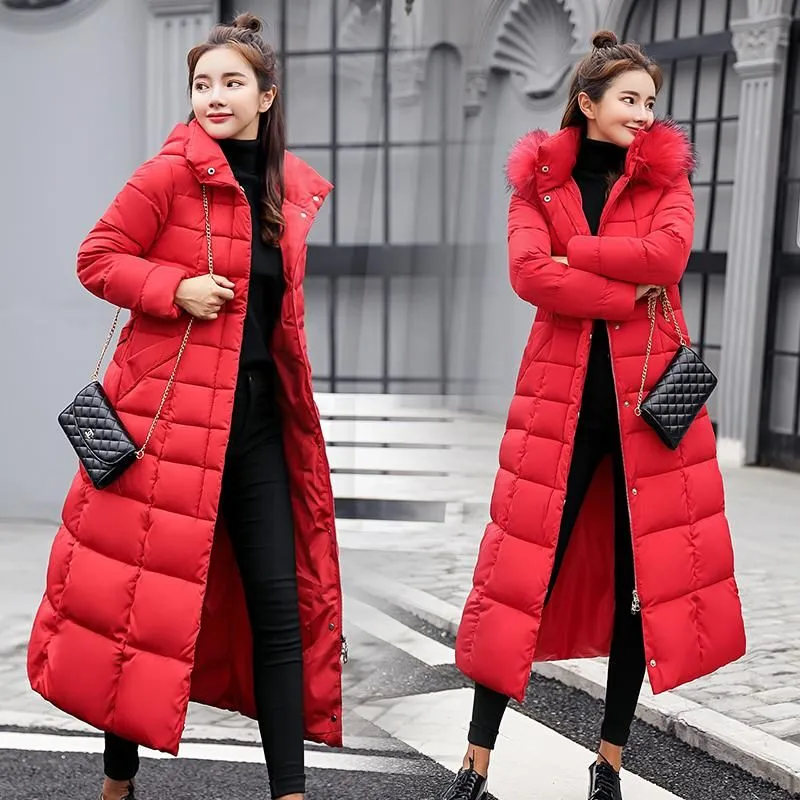 Women`s Down & Parkas Cotton Solid Full Pockets Zippers Female Long Coat Slim Parka Padded Jacket Winter Thick Warm Windbreaker