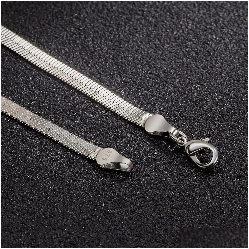 Chains 925 Sterling Sier Necklace 4Mm Snake Flat Link Chain Short Choker Blade Necklaces Of Clavicle Accessories Jewelry For Men Dro Otcim