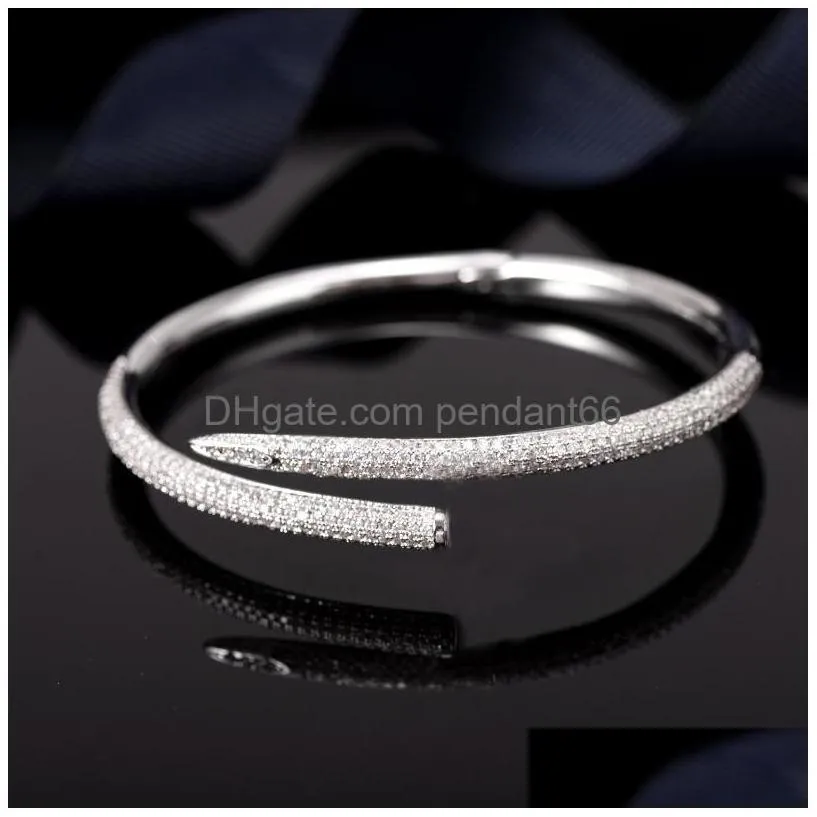 2022 brand classic full diamond cuff nail bracelet fashion couple love bracelet for men women designer premium 316l titanium steel bracelets