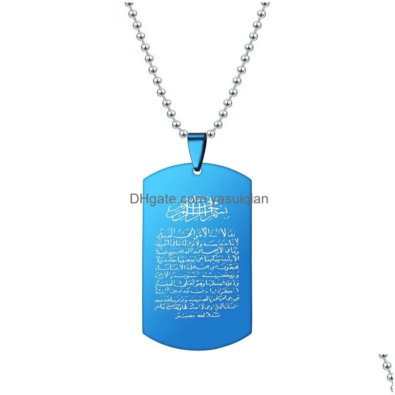 Pendant Necklaces Arabia Scripture For Women Men Stainless Steel Dog Tag Beads Chains Fashion Jewelry Gift Drop Delivery Pendants Dhirz