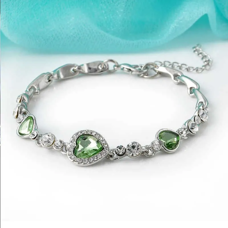 Charm Bracelets Ocean Heart Crystal Rhinestone Bracelet For Women Femme Girl Gift Stainless Steel Chain Bracelets Z0426