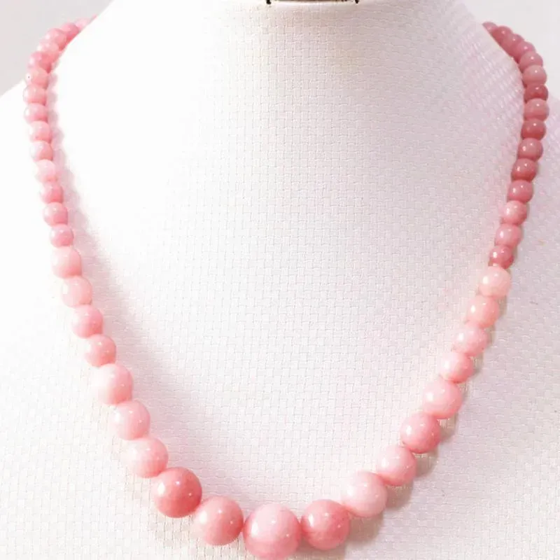 Charms Pink Rhodochrosite 6-14mm Round Beads Necklace High Grade Weddings Party Gifts Tower Chain Chokers Jewelry 18inch B617