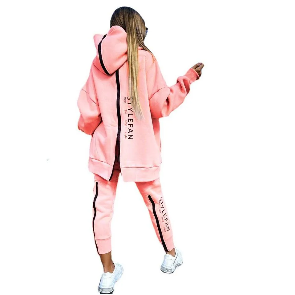 Women`S Tracksuits Womens Two Piece Set Tracksuit Jogging Suit Streetwear Running Sportswear Zipper Hoodies Long Pant Drop Delivery A Dh3Gb