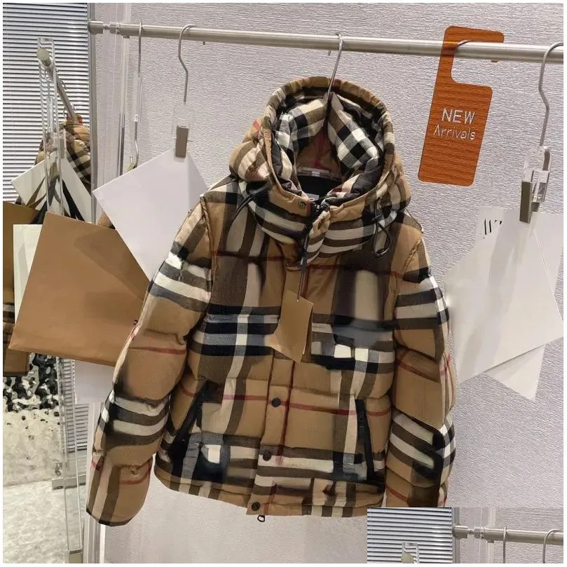 BU Brand Parkas Khaki Classic Plaid Hooded Coats Sleeves Detachable Jacket Autumn Winter