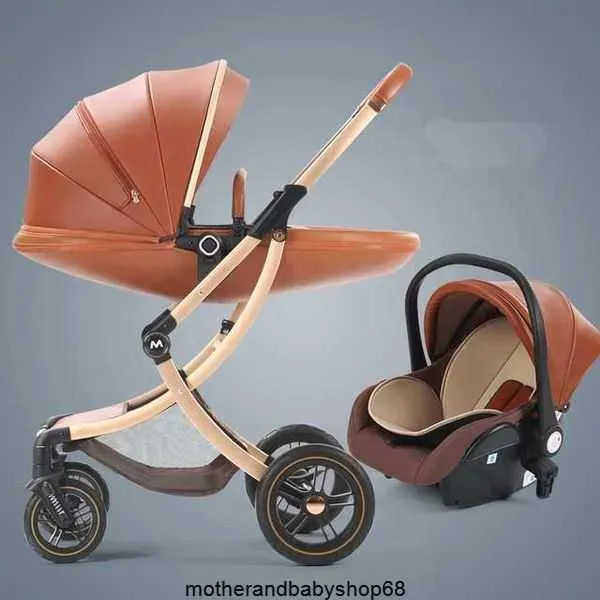 Strollers Luxury Baby Stroller 3 in 1 Carriage with Car Seat Eggshell Born Leather High Landscapestrollers05