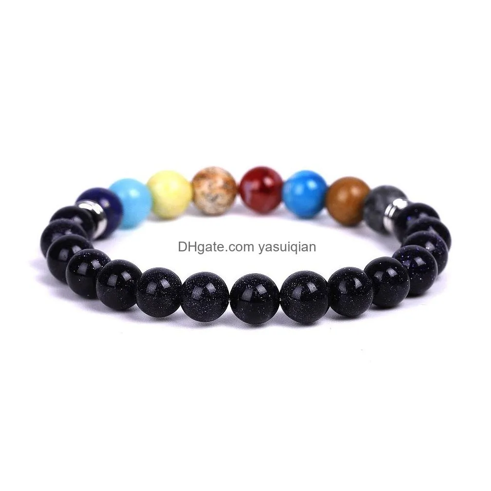 Charm Bracelets Lovers Eight Planets Natural Stone Bracelet Universe Yoga Chakra Galaxy Solar System Rock Lava For Men And Women Jewe Dhbvr