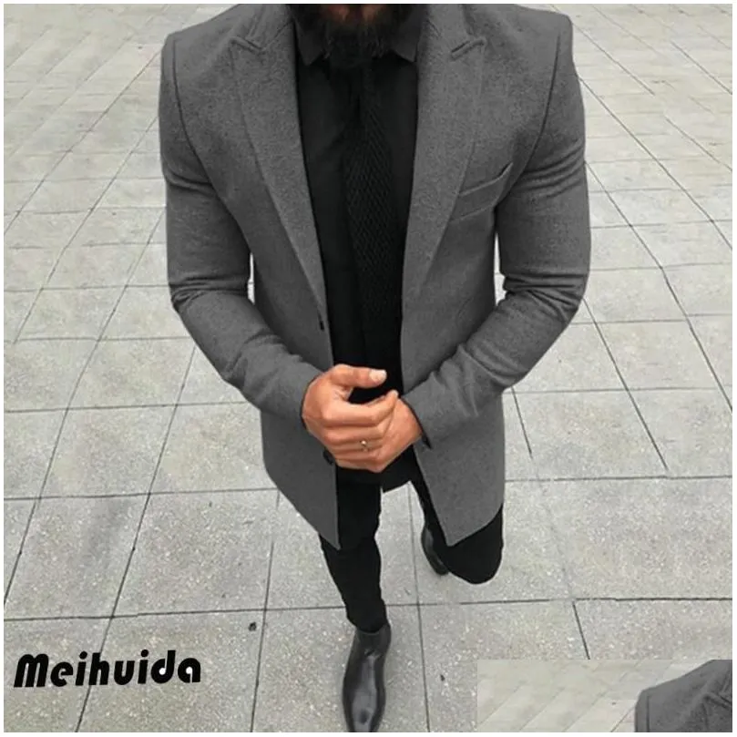 Men`S Trench Coats Gentlemens Coat New Fashion Designer Men Long Autumn Winter Single-Breasted Windproof Slim Plus Size Drop Delivery Dhgq0