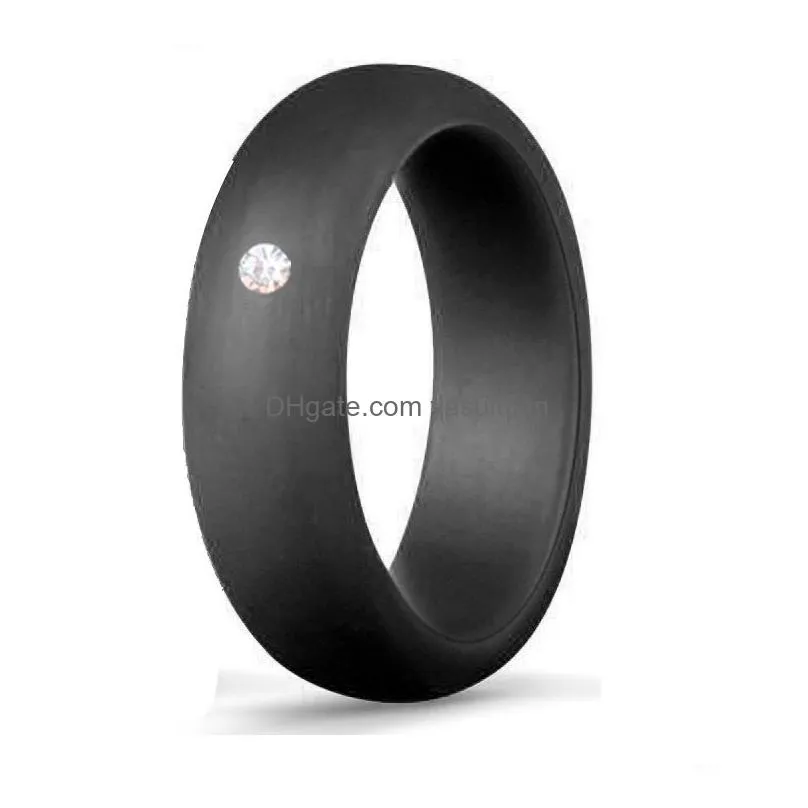 Band Rings 10 Colors/Lot 5.7Mm Wide Women Wedding Sile For Girls Crystal Diamond Engagement Bride Comfortable Soft Rubber Finger Ring Dhh8T