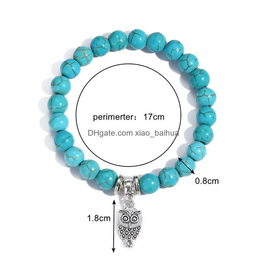 Beaded Bohemian Natural Stone Beads Bracelets Lucky Charm 8Mm Blue Turquoises Couple Jewelry Bracelet Hand Chain For Drop Delivery Dhngm