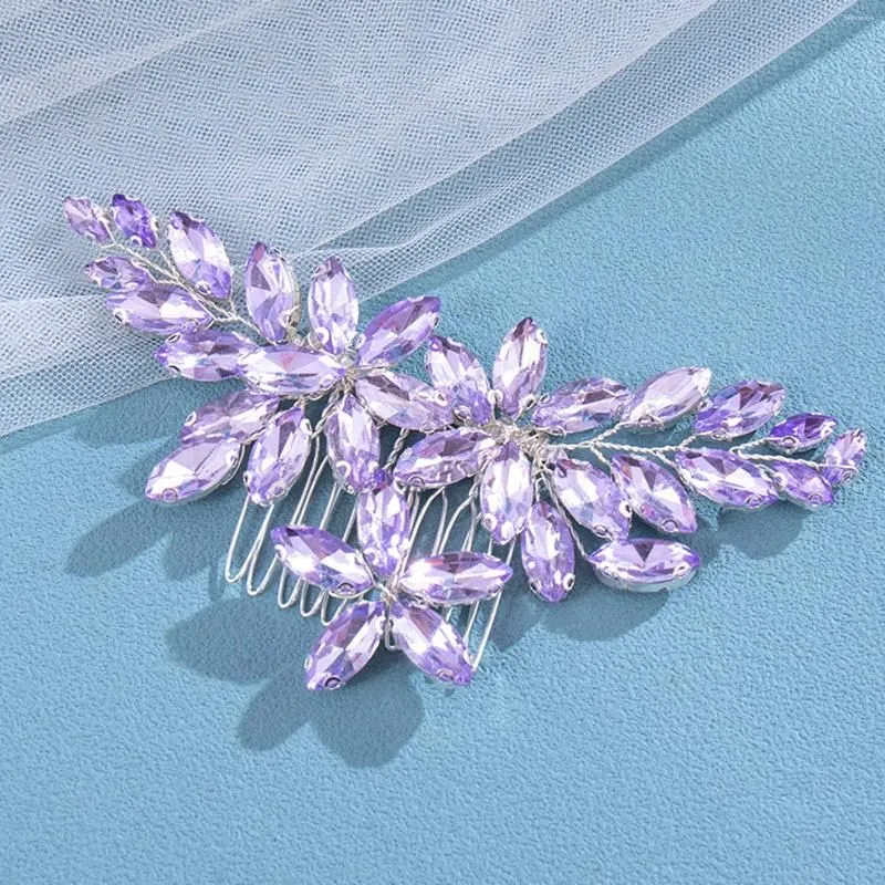 Hair Clips Bride Wedding Combs Purple Rhinestone Designs Silver Plated Metal Headpieces Fairy Crystal Headdress Jewelry For Women
