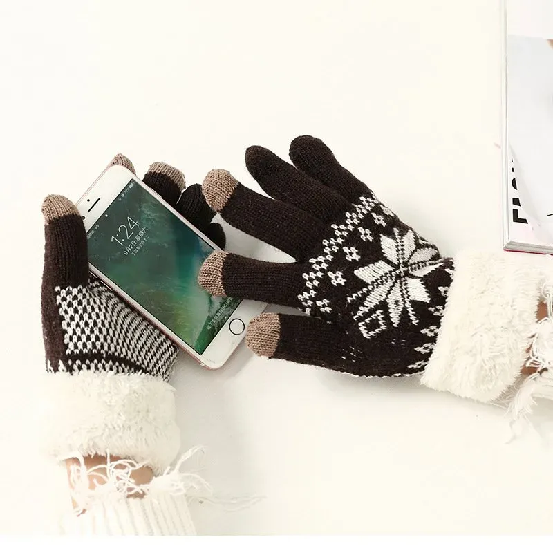 Cycling Gloves Plush Warm Fashionable Snow Deer Autumn Women`s Knitting Thickened And Winter