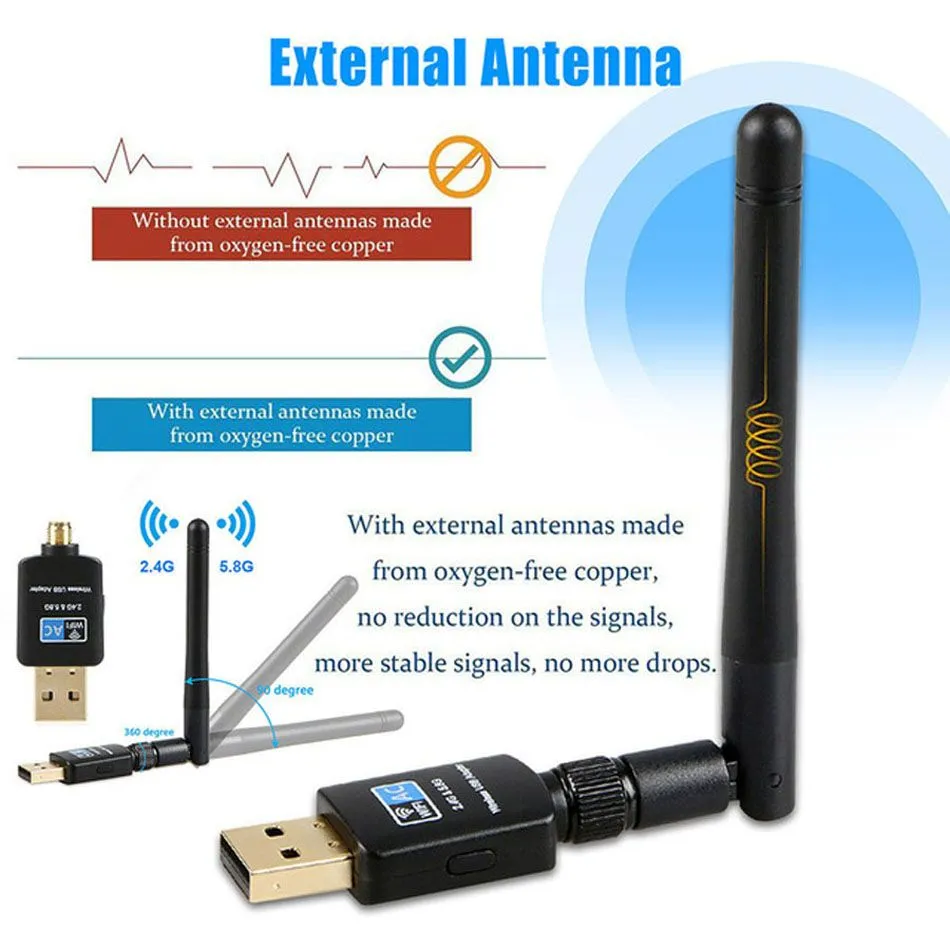 600mbps USB Wifi Adapter 5 8ghz2 4ghz USB Wi-fi Receiver Wireless Network Card High Speed Antenna Dongle