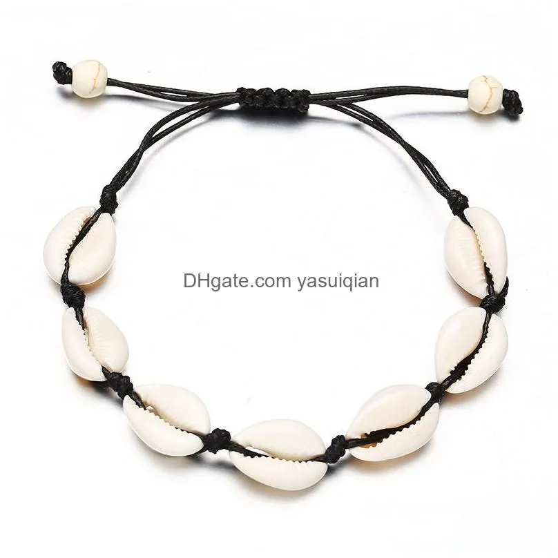 Beaded Bohemian Sea Shell Bracelet For Women Girls Handmade String Rope Seashell Chains Men Summer Beach Wrap Bangle Fashion Boho Jew Dhdcp