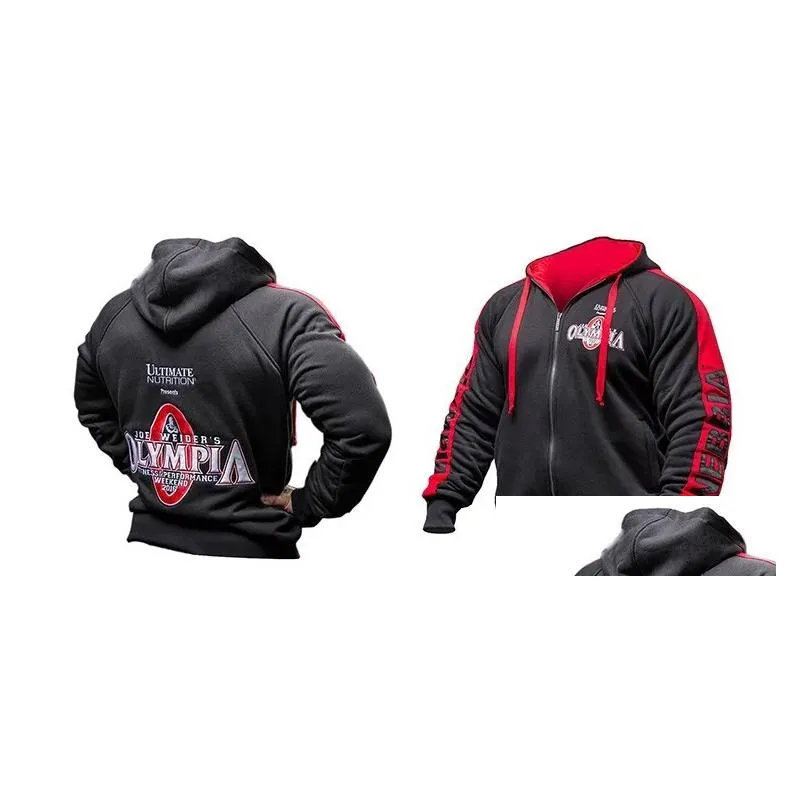 OLYMPIA Men Gyms Hoodies Gym Fitness Bodybuilding Sweatshirt Zipper Closure Sportswear Male Workout Hooded Jacket Clothing