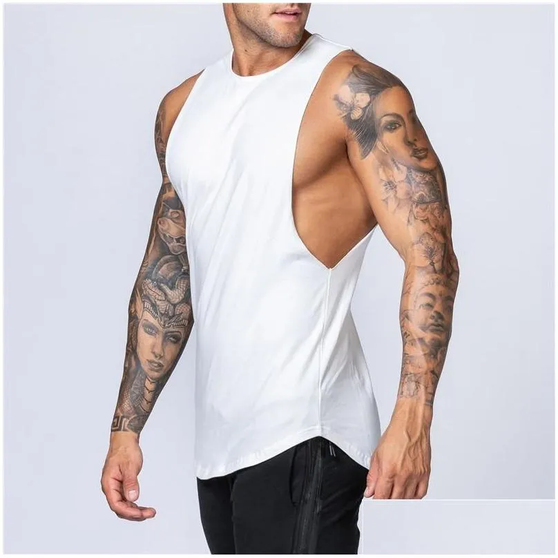 Men`S Tank Tops Mens Fashion Workout Gym Top Vest Muscle Sleeveless Sportswear Shirt Stringer Clothing Bodybuilding Singlets Cotton D Dhbur