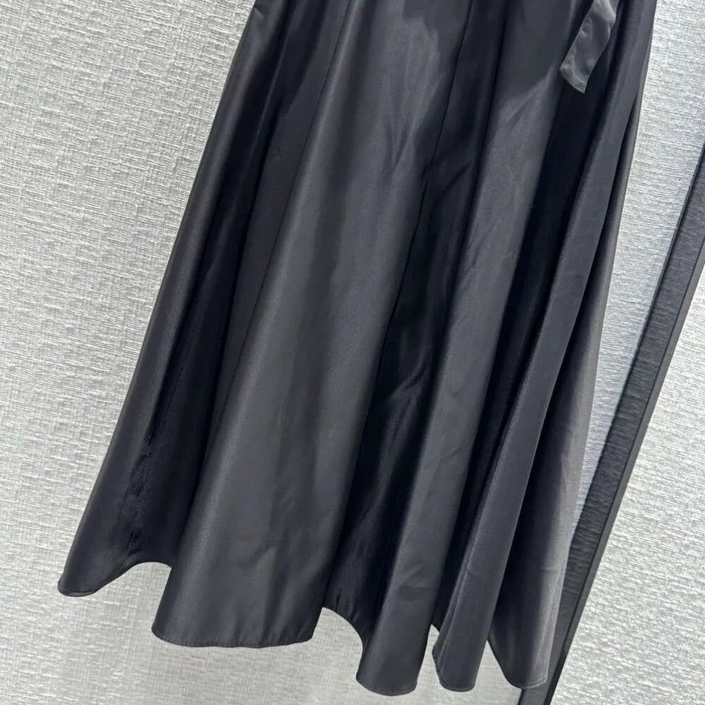 Skirt For Women Midi Black Fashion Designer Highwaist Skirt With Bow Tie And Zipper Waist Bag A-line Version SML FZ0306140