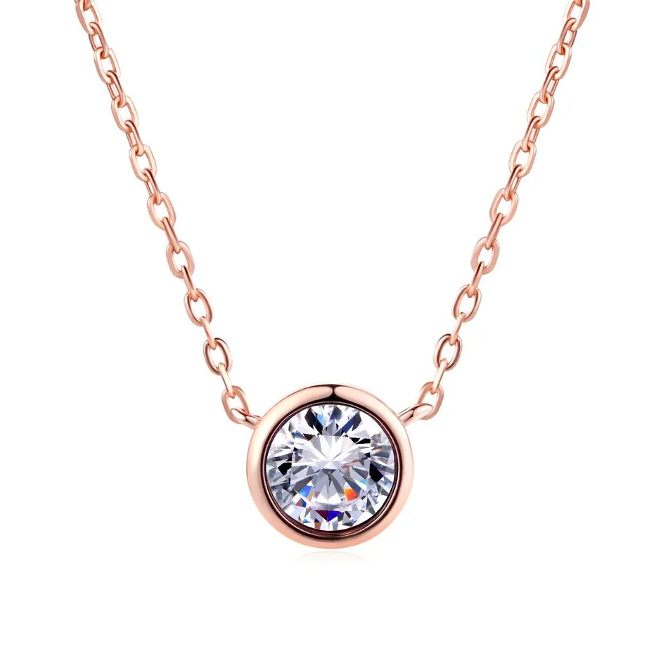 Simply Small Round 1 Cubic Zirconia Rose Gold Color Pendant Necklace Hot Jewelery for Women and Girls N388 N453 N454