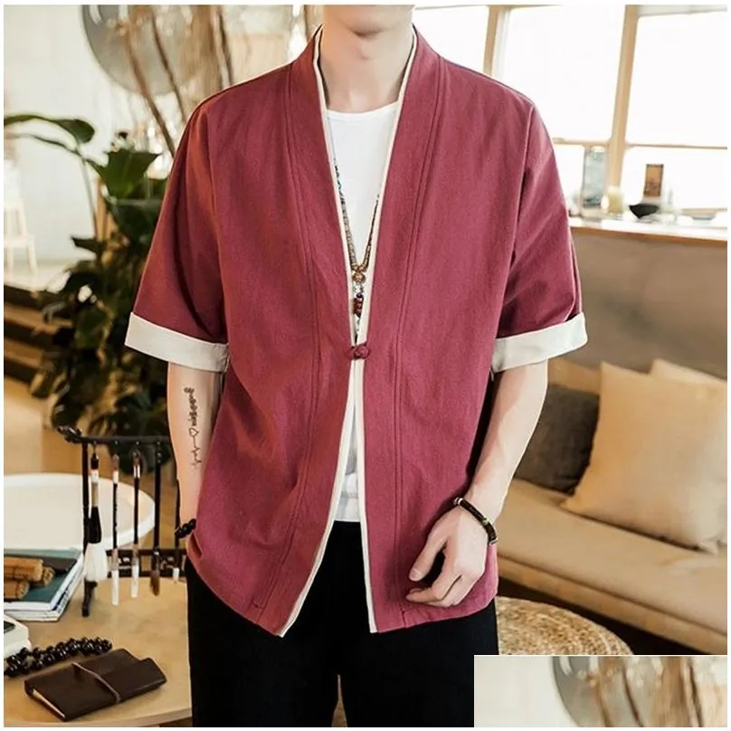 Men`S Jackets Male Jacket Japanese Streetwear Vintage Mens Clothing Chinese Linen For Men Clothes Kimono Drop Delivery Apparel Outerwe Dh5Xx