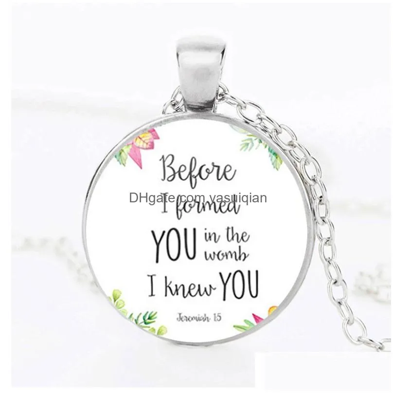 Pendant Necklaces New Scriptures Flower For Women Men Relin Bible Letter Glass Cabochons Chains Fashion Girls Jewelry Gift Drop Delive Dhn9O