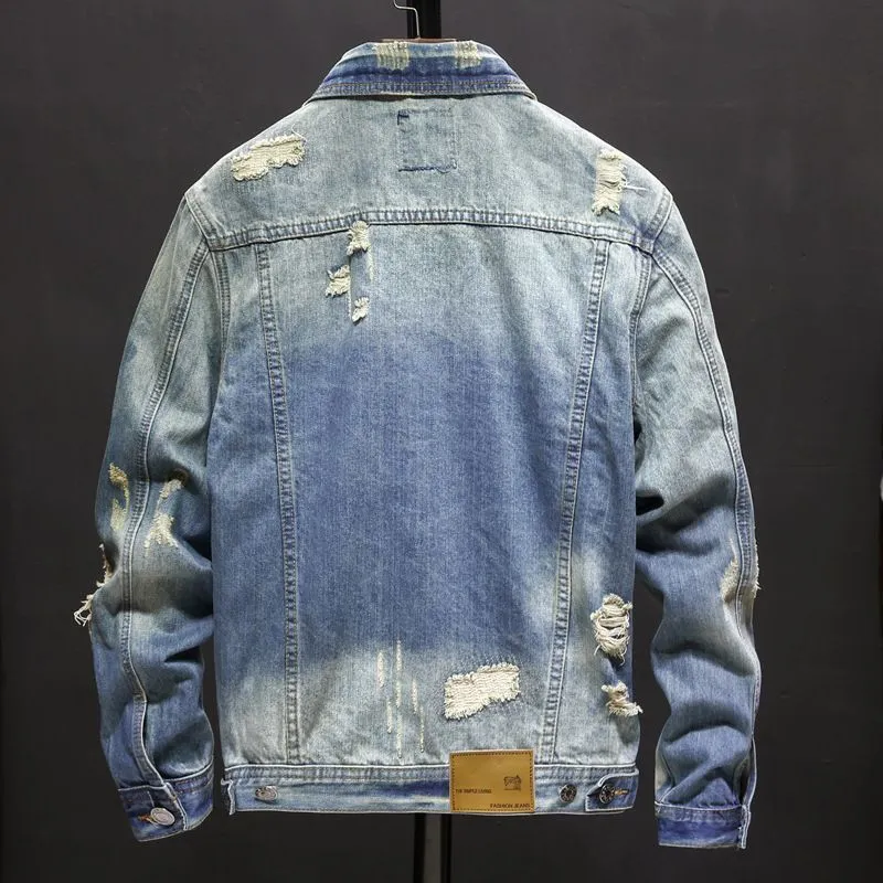 Denim Jackets Men  Slim Fit Bomber Jacket Men`s Ripped Jean Jacket Hip Hop Streetwear Coats