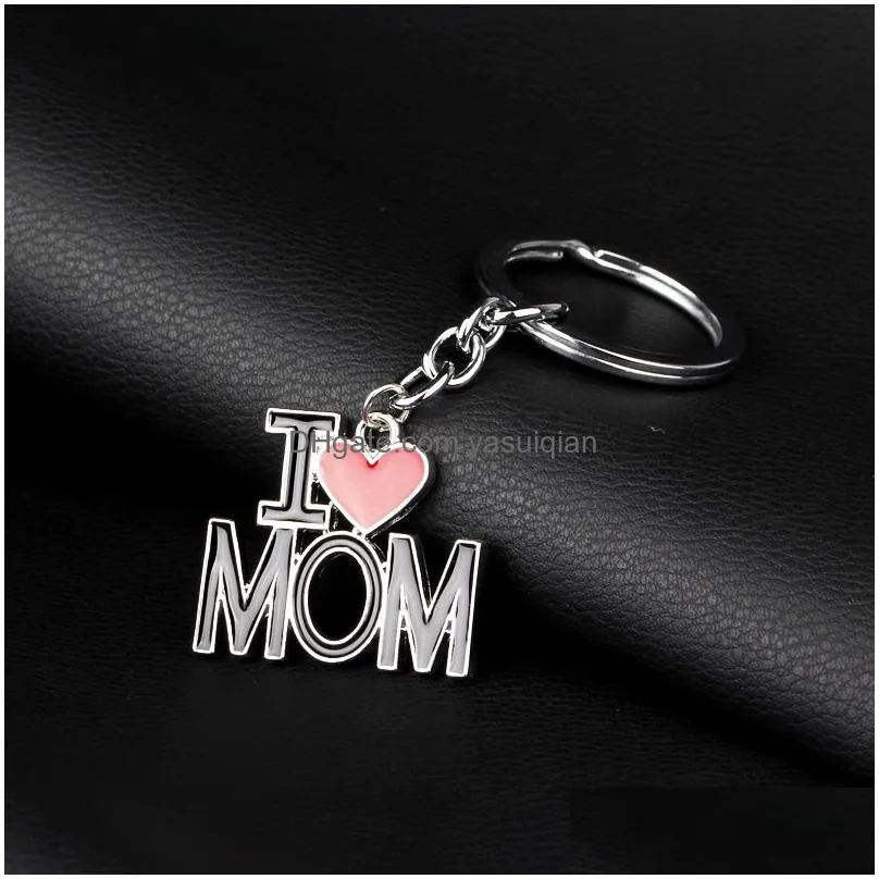 Keychains & Lanyards I Love Dad Mama Papa Mom Enamel Letter Red Heart Key Chains Family Rings For Mother Father Jewelry Gift Drop Del Dhymm