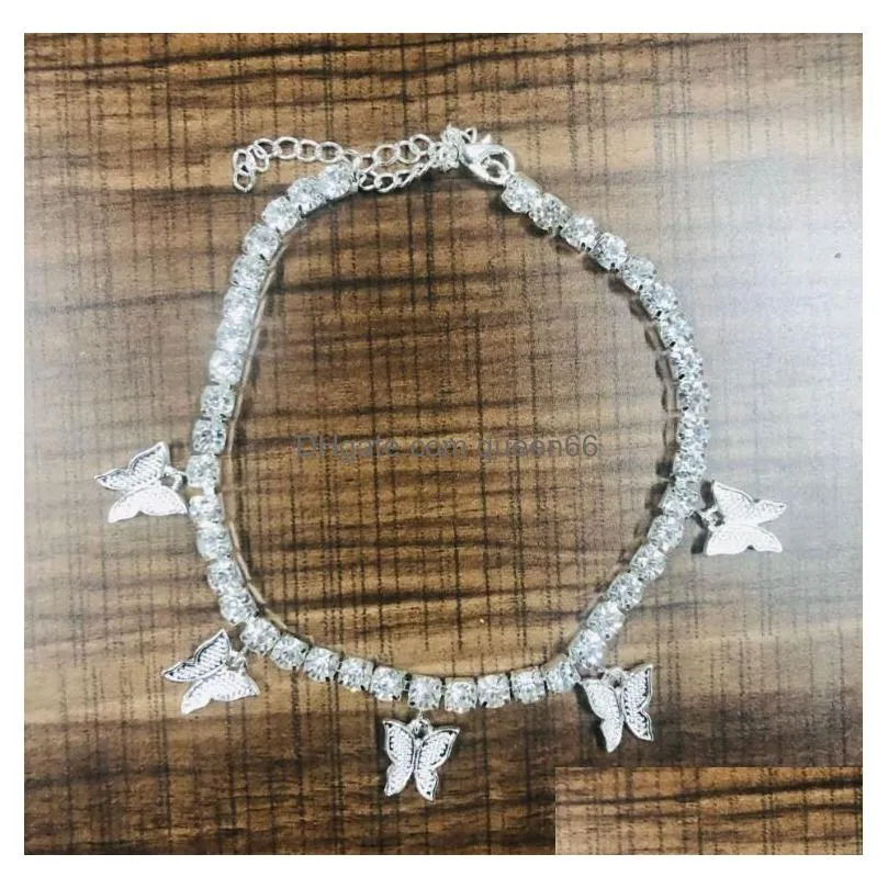 Anklets Hip Hop Fashion Butterfly Tennis Chain For Women 3A Zircon Brilliant Newest Jewelry Drop Delivery Dhw8X