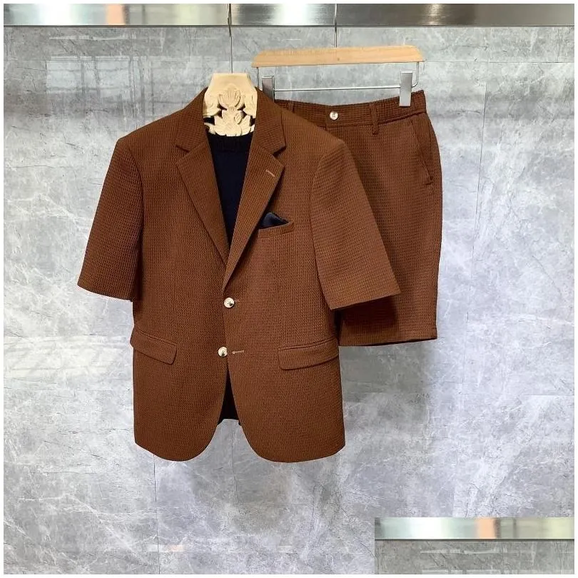 Men`s Suits Blazers Men Outfit Set 2023 Shorts Suit Jacket Sets Summer Thin High End Korean British Fashion Casual Short Sleeve Clothes