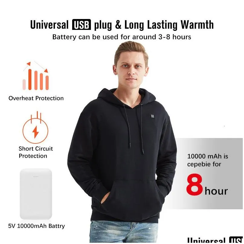 Mens Hoodies Sweatshirts Outdoor Electric USB Heating Sweaters Hoodies Men Winter Warm Heated Clothes Charging Heat Jacket Sportswear