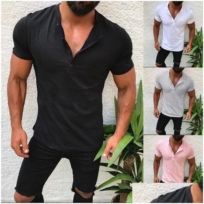 Men`S T-Shirts Mens T Shirts European And American Casual Fashion Slim V-Neck Short Sleeve T-Shirt Clothes Drop Delivery Apparel Cloth Dh2Mv