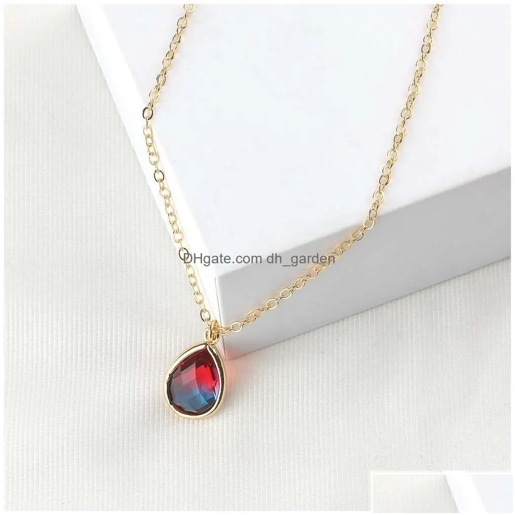 Pendant Necklaces Rainbow Gradient Color Teardrop Glass Crystal Pendant Necklaces For Women Gold Plating Adjusable Fashion W Dhgarden