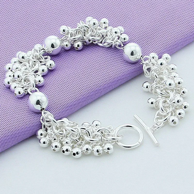 Silver Grapes More Beads Charm Bracelets Jewelry For Fashion Women Wedding Engagement Gift
