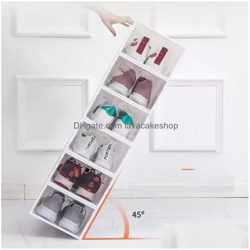 Storage Boxes & Bins 2022 Thicken Plastic Shoe Clear Dustproof Box Transparent Candy Color Stackable Shoes Organizer Drop Delivery Hom Dhjqq