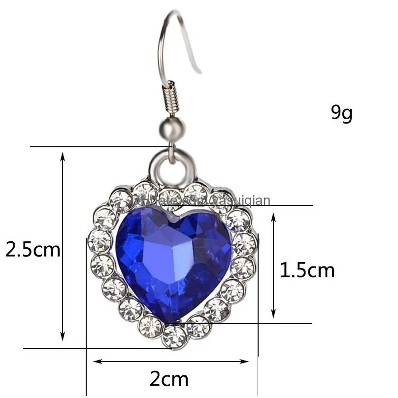 Earrings & Necklace The Heart Of Ocean Jewelry Set For Women Blue Crystal Gemstone Pendant Dangle Fashion Romantic Titanic Drop Deliv Dh9Po