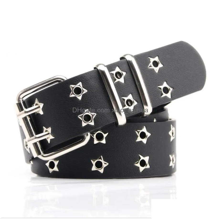 Belts Newest Star Belt Double Exhaust Eyelet Womens Fashion Versatile Casual Punk Jeans Decorative Drop Delivery Accessories Dhs2A