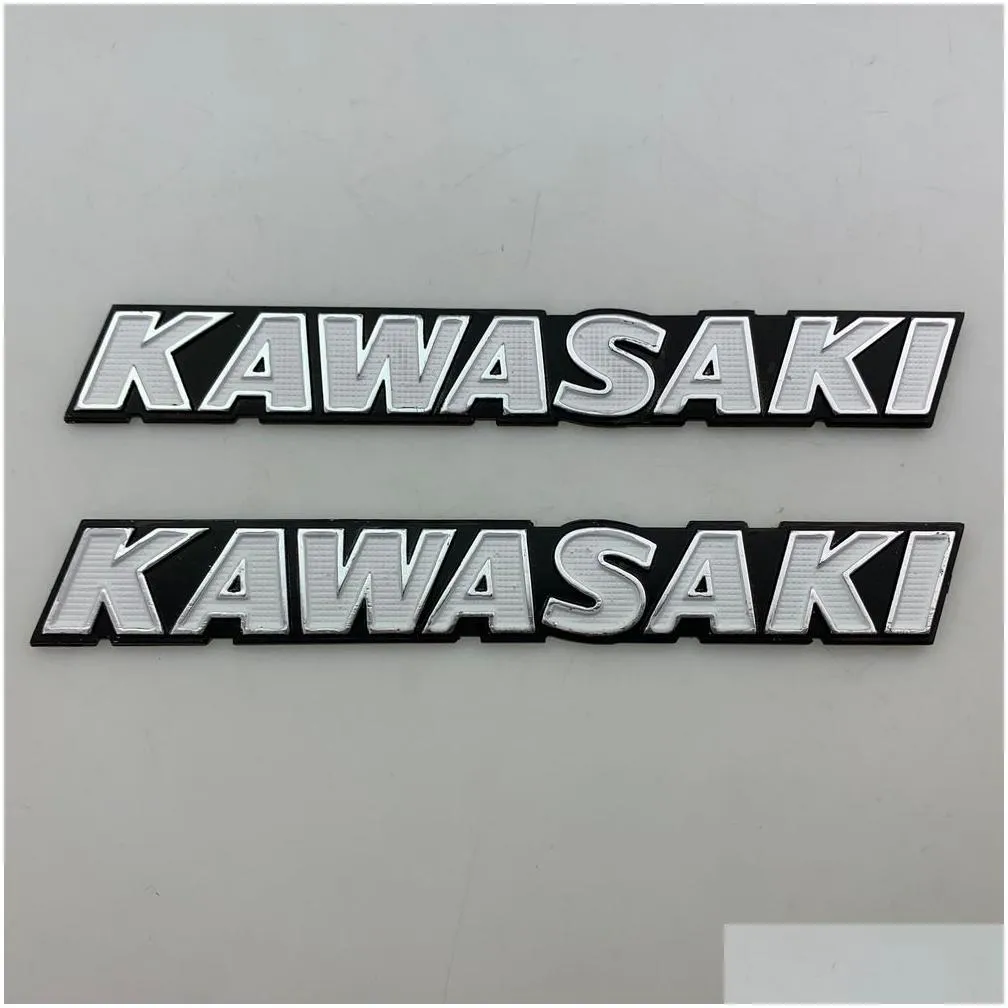 For modified Kawasaki Kawasaki retro car street car stereoscopic aluminum fuel tank hard standard white lettering buoy Decal metal274r