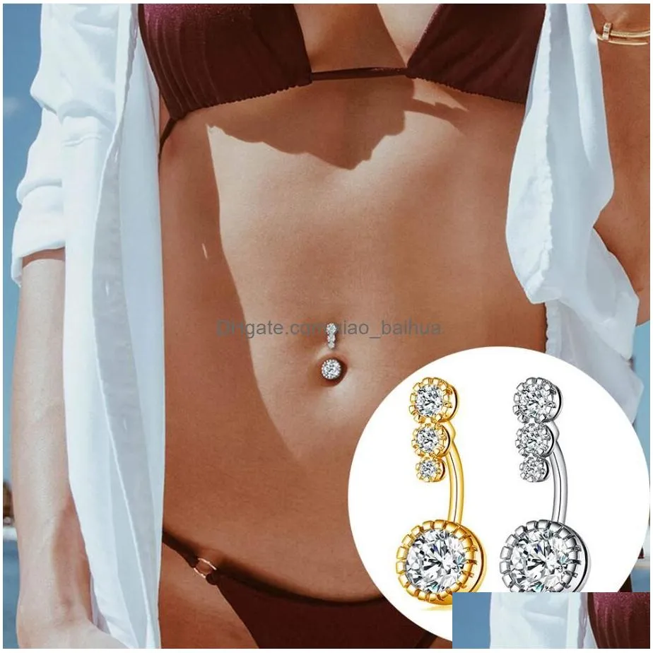 Navel & Bell Button Rings Zircon Crystal Belly For Women Nombril Ombligo Ring Surgical Steel Barbell Heart Round Body Piercing Jewelr Dhmq5