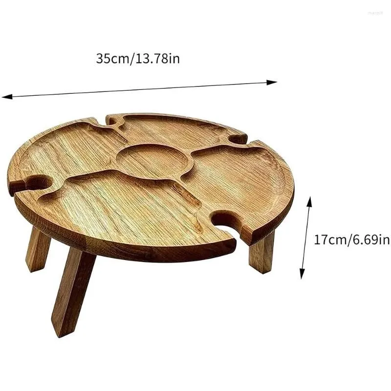 Camp Furniture Wooden Outdoor Folding Picnic Table With Glass Holder Round Foldable Desk Wine Rack Collapsible YS-BUY