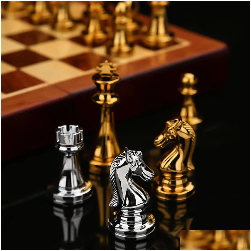 Chess Games Professional Pieces International Wooden Chessboard Folding Metal Set Children Aldt Decor With Gift Box Drop Delivery Dhqeg