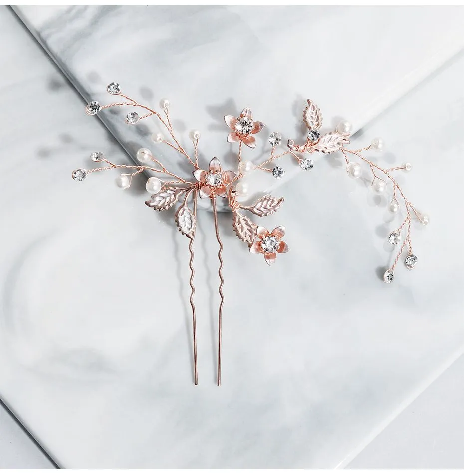 2019 Rose Gold Handmade Wedding Hair Clips Bridal Hair Pins Head Jewelry Accessories for Women Headpieces JCF0607511186