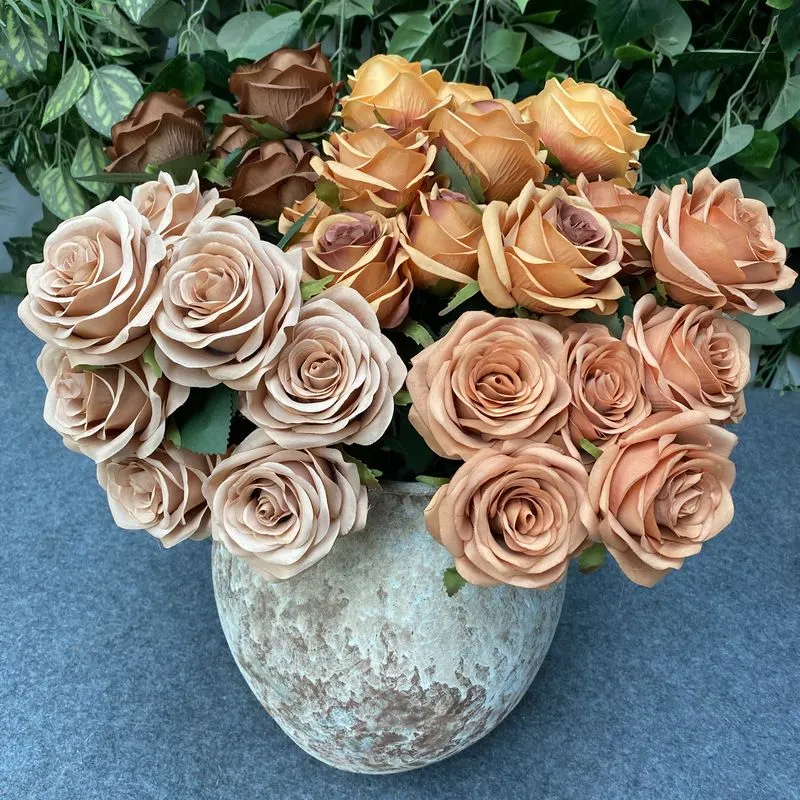 9 Heads Rose Bouquet Artificial Flower Wedding Rose Decor Scene Display Floral