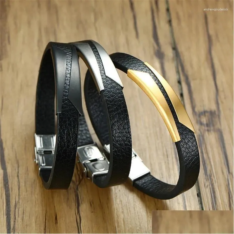 Charm Bracelets Fashion Bar Leather Bracelet 10mm Stylish Geometric Sport Wrist Wristband For Men Boy Casual Jewelry