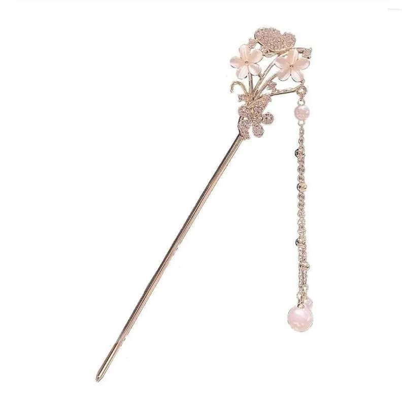 Hair Clips Flower Chopsticks With Tassel Silver Plated Prong Updo Chignon Pins For DIY Accessory Styling