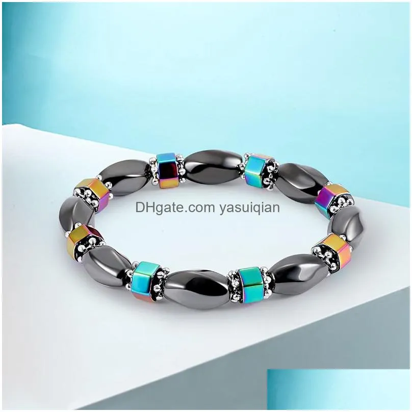 Beaded Rainbow Magnetic Hematite Bracelet For Women Power Healthy Black Gallstone Beads Chains Bangle Men S Fashion Handmade Jewelry Dh2Ti