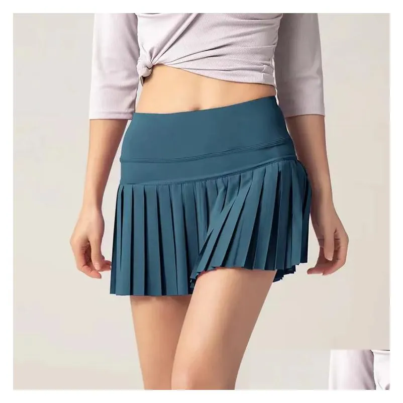 Skirts Tennis Women Golf Pleated Pantskirt Sports Fitness Shorts Pocket High Waist Yoga Running Skirt Gym Clothing Drop Delivery Dhsru