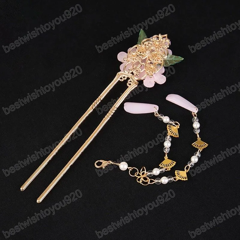 Chinese Hanfu Hair Accessories Hairpins For Women Flower Pearl Long Tassel Step Shake Hair Sticks Vintage Wedding Bridal Jewelry