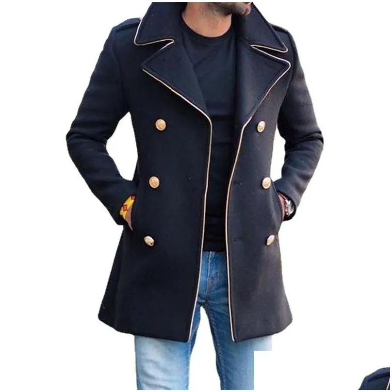 Men`S Wool & Blends Designer Mens Lapel Neck Double Breasted Slim Fit Coat Jackets Men Autumn Winter Warm Coats Casual Fashion For Mal Dhiyg