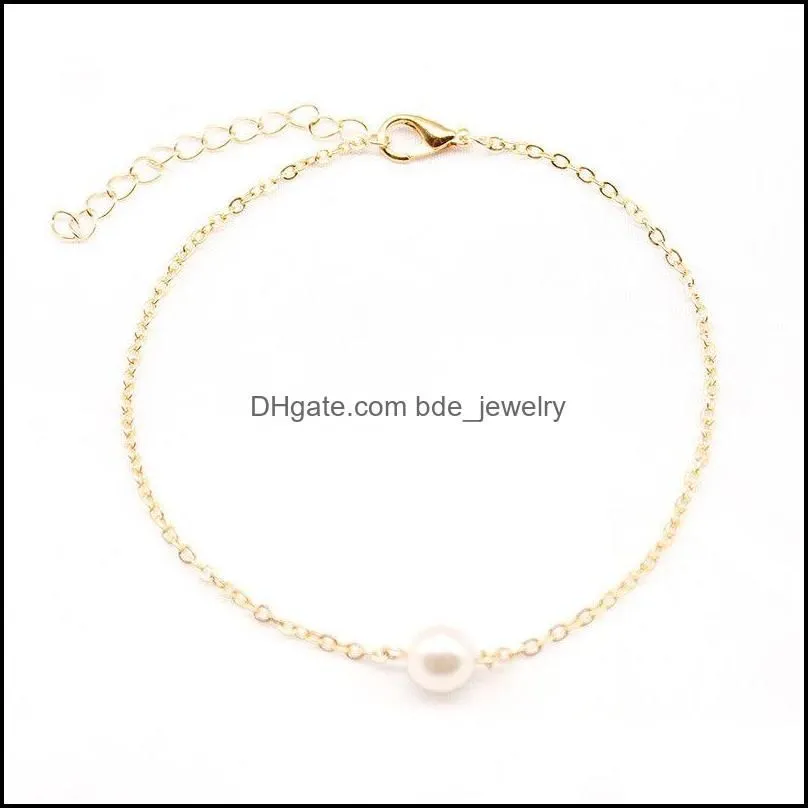 Anklets Beach Pearl Foot Chain Female Simple Fashion Creative Ankle Anklet Bracelet For Women Jewelry Drop Delivery 2022 Dh0Qa Ot4F6