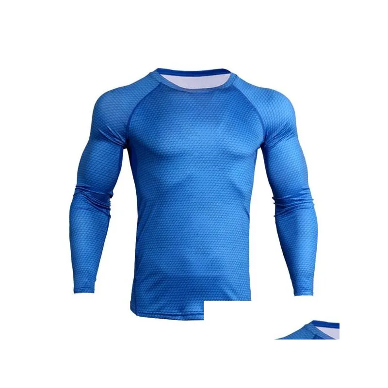 Men`S T-Shirts Mens 3D Printed T Shirts Men Compression Shirt Thermal Long Sleeve Tshirt Fitness Bodybuilding Skin Tight Quick Dry Dro Dhe5C