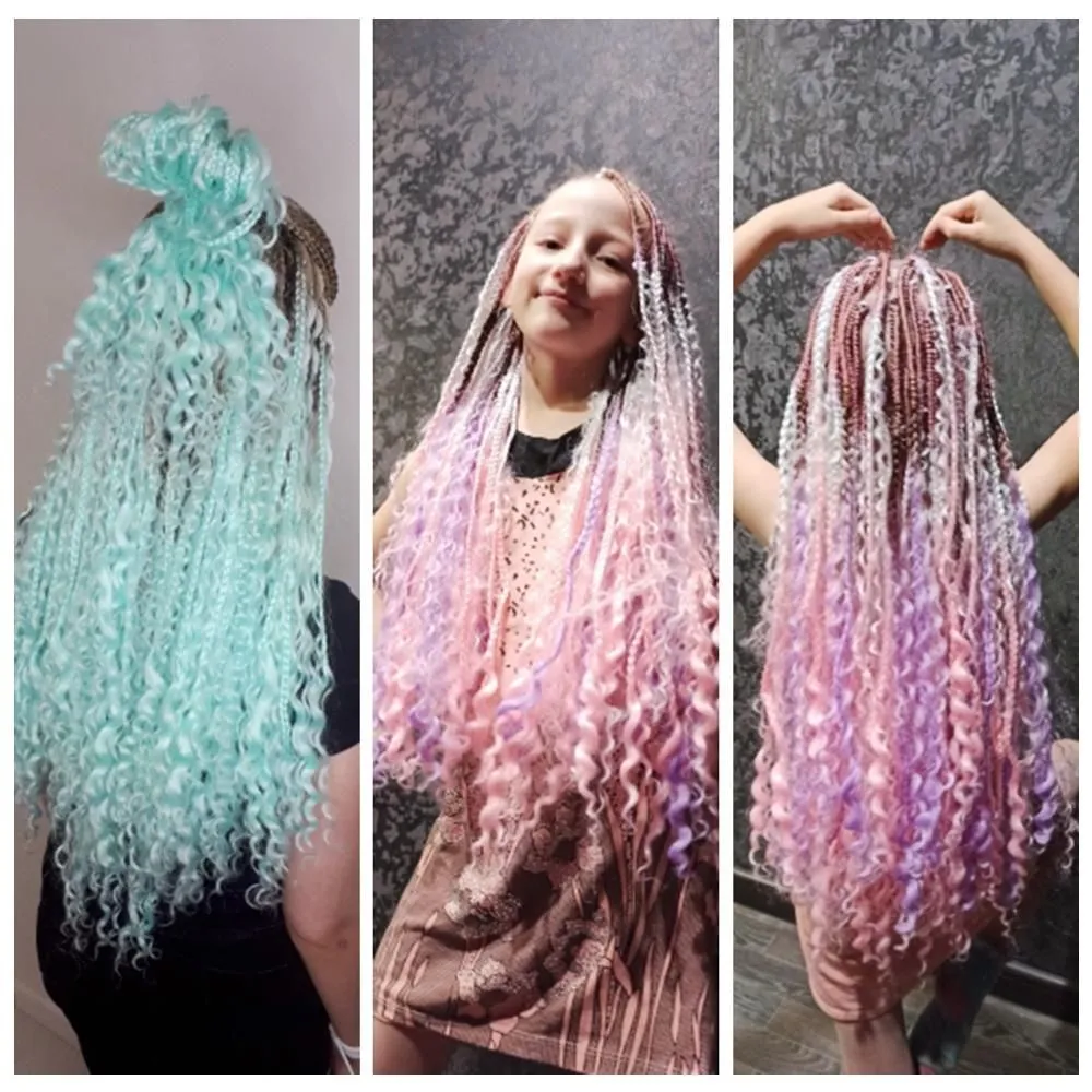 Synthetic Hair Goddess Crochet Braids 22quot Bohemian Box Braiding Hair Extensions Grey Blue Pink Messy Box Braids 12 Strandspc1653175